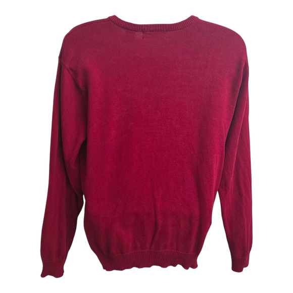 Chaps Classic Mens V Neck Sweater Size M Red 100% Cotton Loose Fitting - Picture 3 of 7